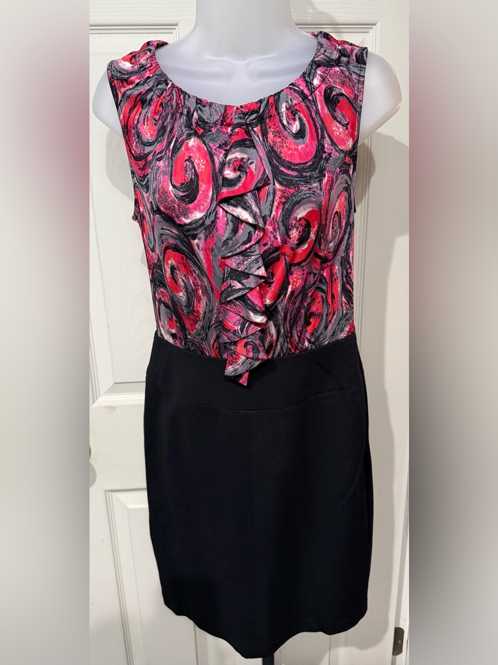 Trina Turk Pink and Black Ruffle Sheath Dress